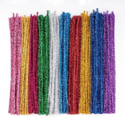 Caydo 200 Pieces Glitter Pipe Cleaners Craft for Kids Creative Art and Craft Project Making, Multicolor Sparkly Chenille Stems for Beaded Jewelry Home Decorations