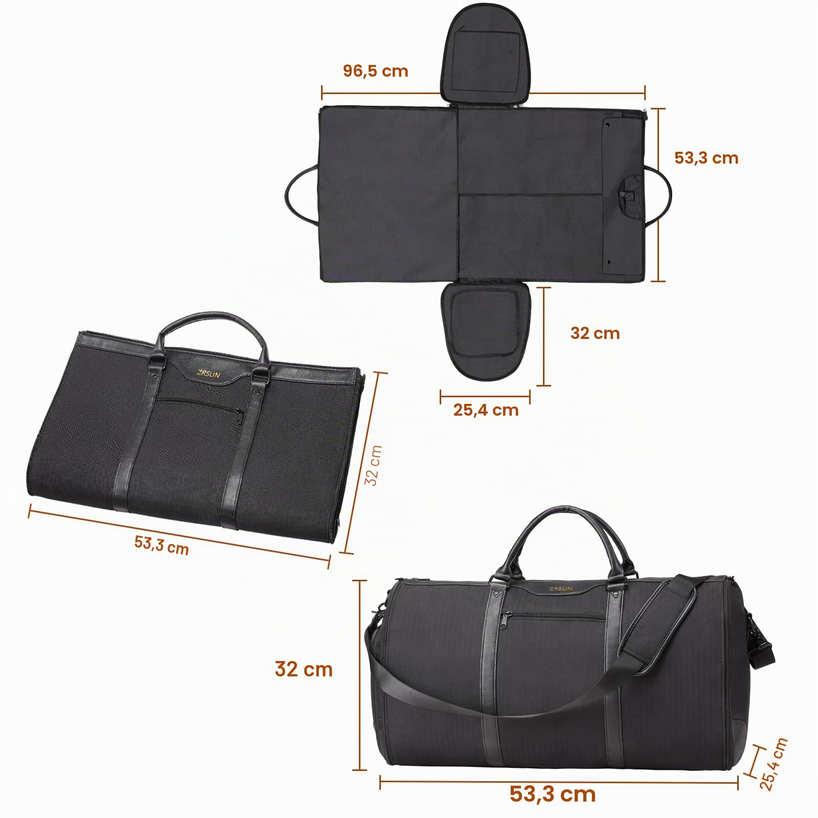 Borsa porta abiti da viaggio, borsa porta indumenti, borsone convertibile con scomparto per scarpe, perfetta per viaggi di lavoro e gite nel fine settimana, Nero 00, Da viaggio
