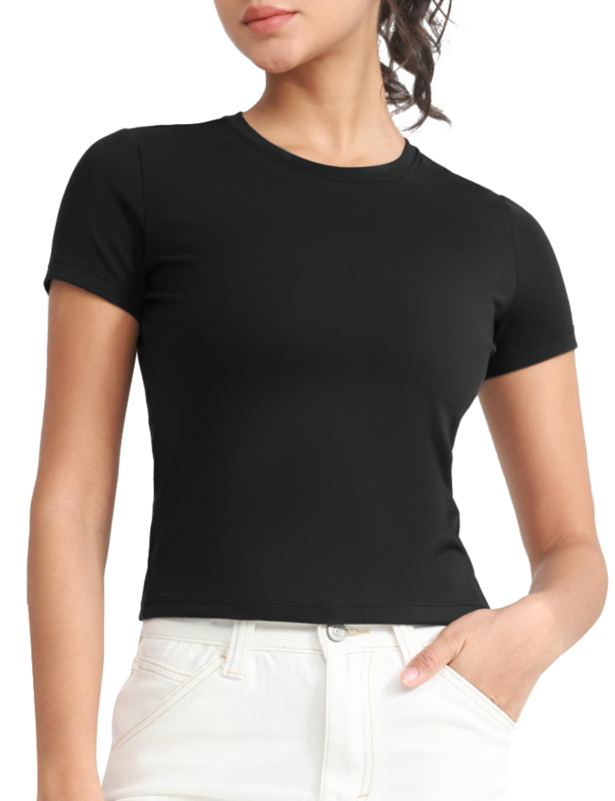 THE GYM PEOPLE Damen Sportshirt Kurzarm Fitness Schmale Passform Sport T-Shirt Atmungsaktives Yoga Top Basic Laufen Oberteil