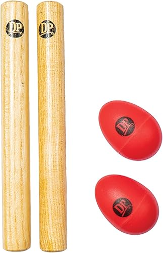 DP Music Juego de instrumentos musicales de percusión de mano, incluye 1 par de palos de ritmo de 8 pulgadas y 1 par de agitadores de huevos (rojo)