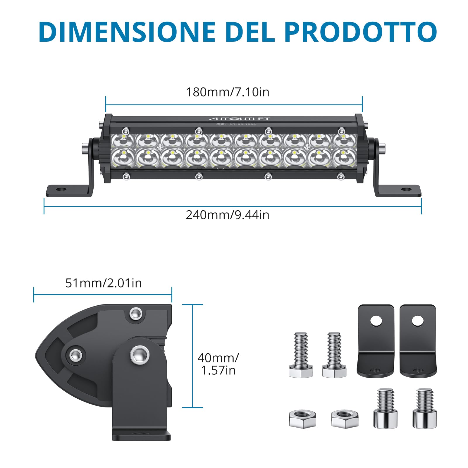 AUTOUTLET 4 Pezzi 60W 18 CM 4800LM Barra LED Fuoristrada,Impermeabile IP67,Spot Faretto,Faretti LED per Auto,Trattore,Camion,Barca,12 V/24 V