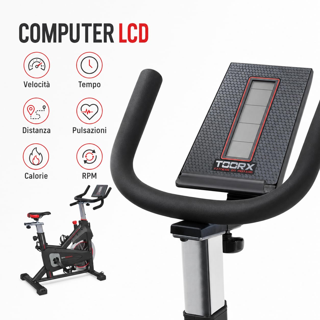 TOORX [SRX-65MAG Indoor Cycle Spinning Bike Magnetica] Spin Bike Fitness | Cyclette Spinning Volano 20 kg Resistenza Magnetica Computer LCD Zwift Kinomap Cardio Home Gym Pedali SPD