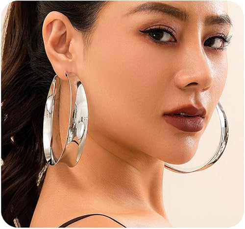 Aretes de Aro Gruesos de Oro para Mujeres Exagerados Grandes Anchos Post Gruesos Aretes de Aro Minimalistas Pulidos 80MM Aretes de Declaración