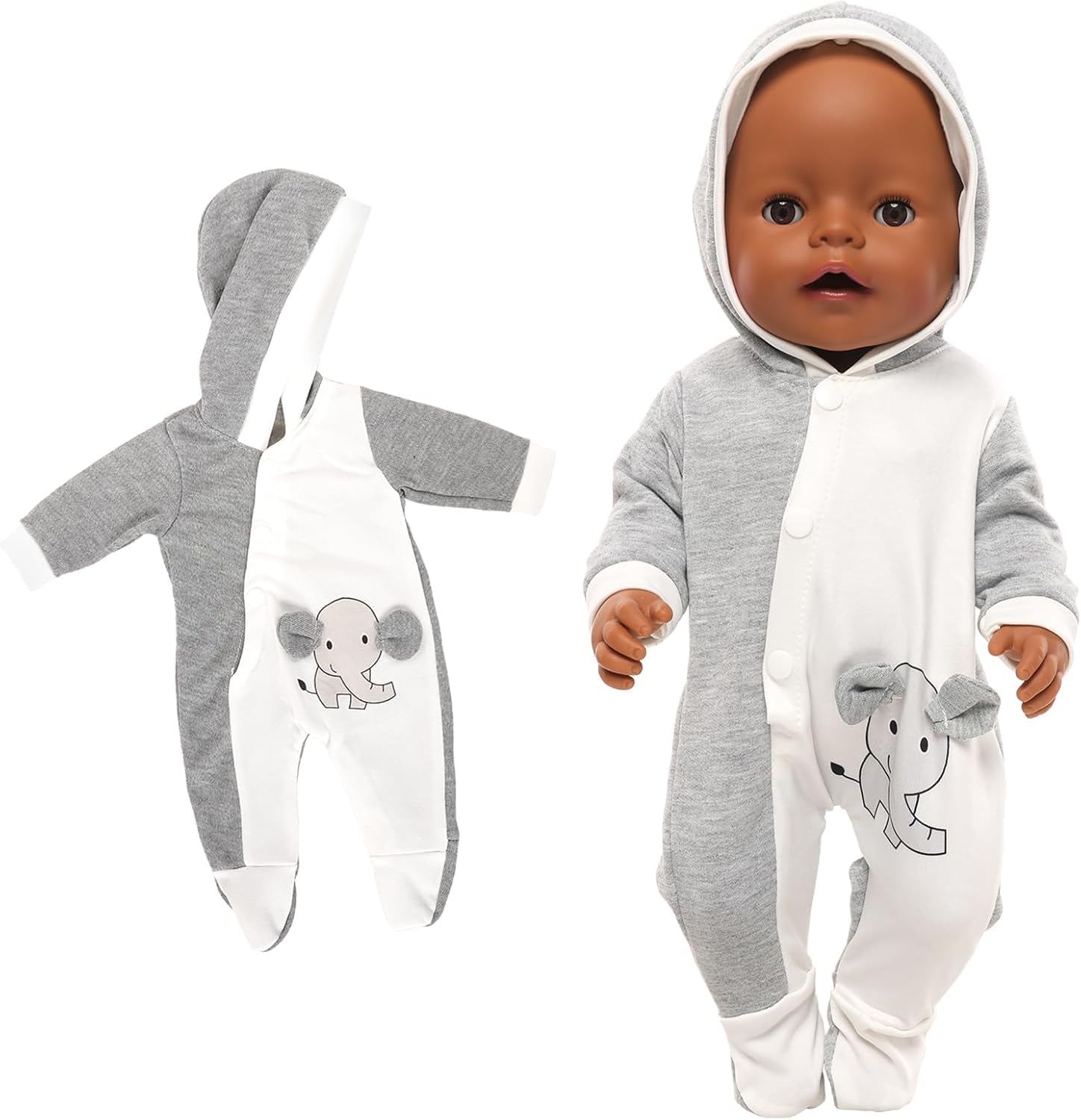 Miunana Kleidung Outfits für 16-18 Zoll Baby Puppen, Puppen Overall Zubehör Puppenkleidung 43-48 cm Neugeborene Baby Puppen Mädchen Geburtstag (Elefant)