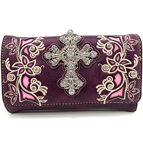 Justin West Embroidery Floral Silver Cross Concealed Carry Handbag Purse Wallet product thumbnail 12