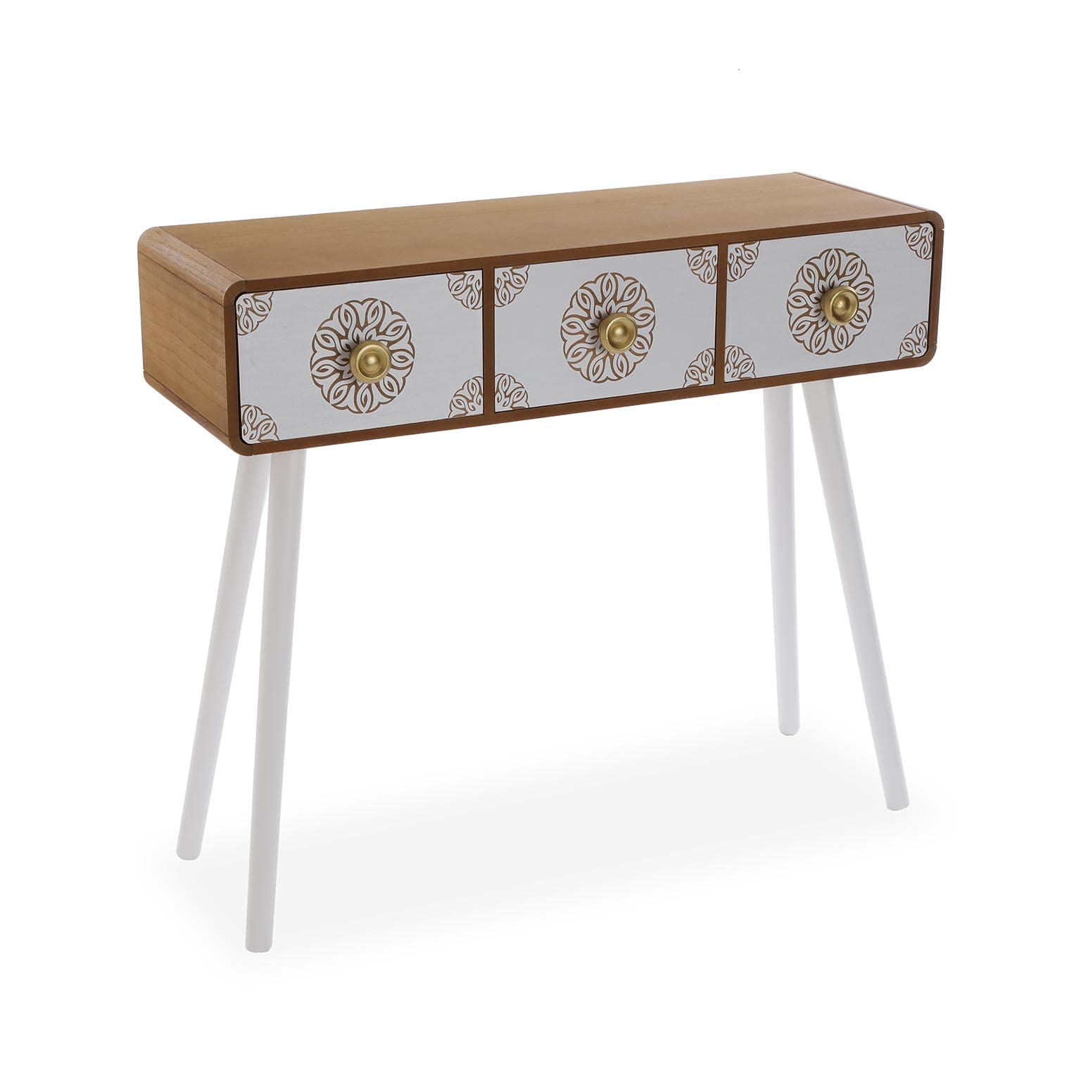 Versa Lyssa Mueble Recibidor Estrecho para Entrada o Pasillo, Mesa Consola, con 3 cajones, Medidas (Al x L x An) 79 x 30 x 90 cm, Madera, Color Blanco y marrón