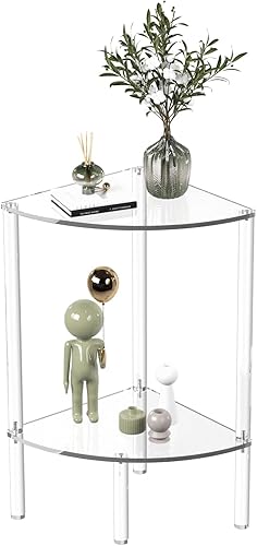 Miniatura 8 de Eglaf Mesa auxiliar triangular de acrílico, mesa auxiliar de esquina de 3 niveles, mesa de esquina pequeña para sala de estar, dormitorio, baño,