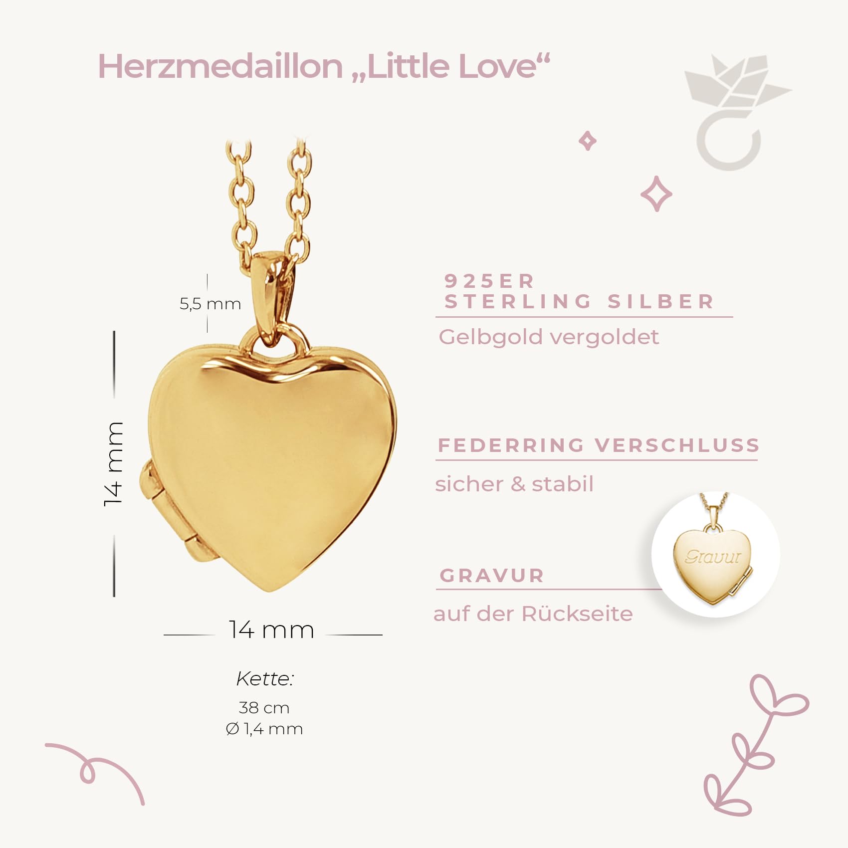 Geschenk zur Einschulung Mädchen, Kinder Herz Medaillon zum Öffnen | für Bilder Silber 925 und Gold / Rosegold vergoldet, Halskette 38cm, Foto Upload & Gravur, Schmuck Geschenke zum Schulanfang