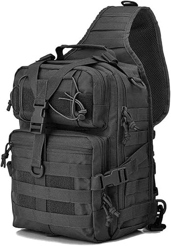 OUTLEYNY Bolso bandolera táctico para hombre, mochila pequeña con bandolera militar, bolsa de hombro Molle Assault Range Bag Camping Caza, Negro -,