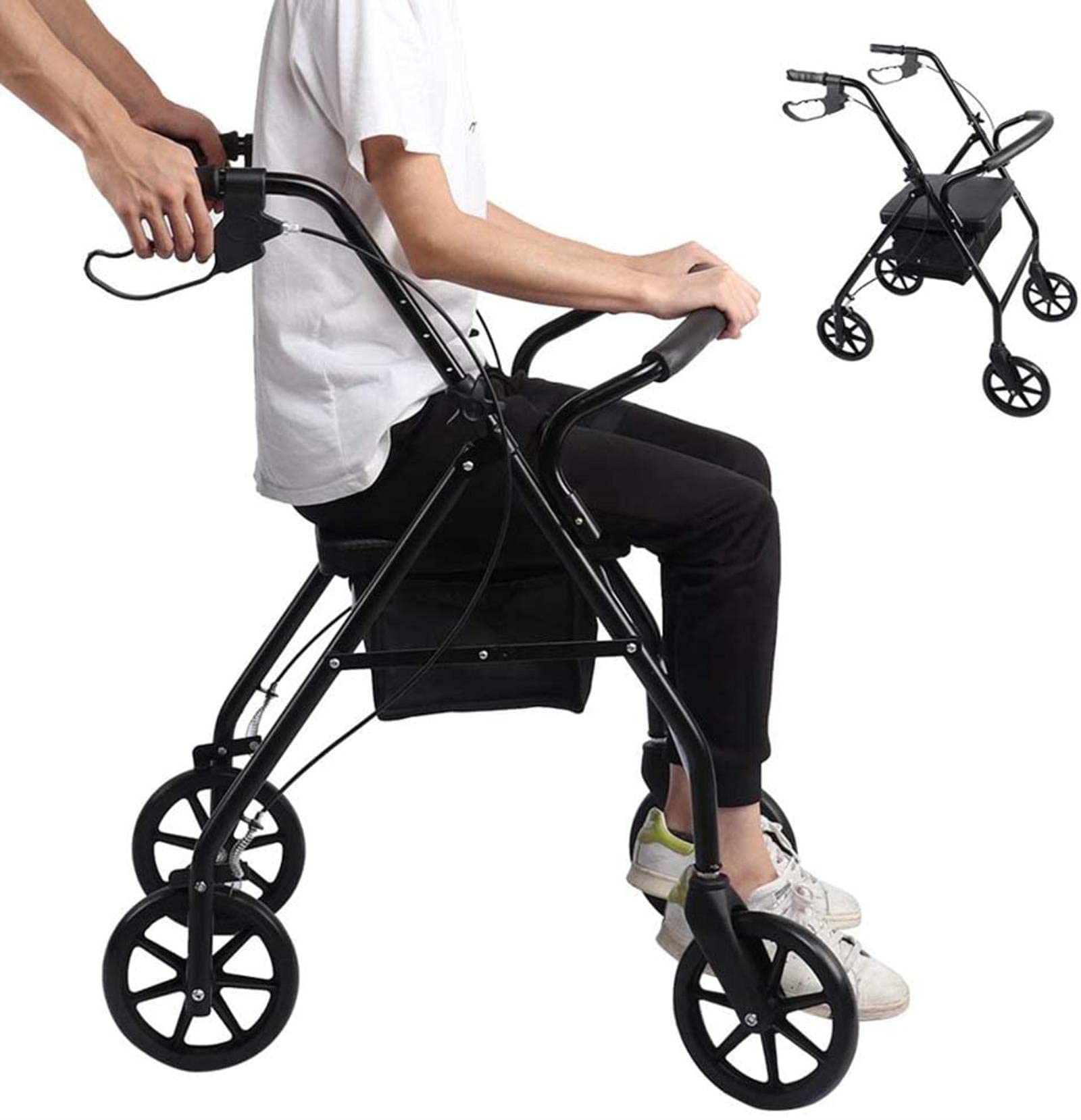 Sedia A Rotelle Pieghevole,Sedia A Rotelle Comoda per Il Trasporto Leggero,Deambulatore A Quattro Ruote,con Carrello della Spesa,Comodo E Regolabile,Adatto