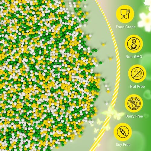 Image of Green Nonpareils Sprinkle,Edible Spring Sprinkles for Cake Decorating,Green Yellow and White Mini Pearls Mix,130g /4.58oz,Baking Candy Decorations,Soccer Cupcake Toppers,Cookie Donuts Ice Cream Dessert,Match Viewing Events Birthday Celebration Supplies Party Supplies