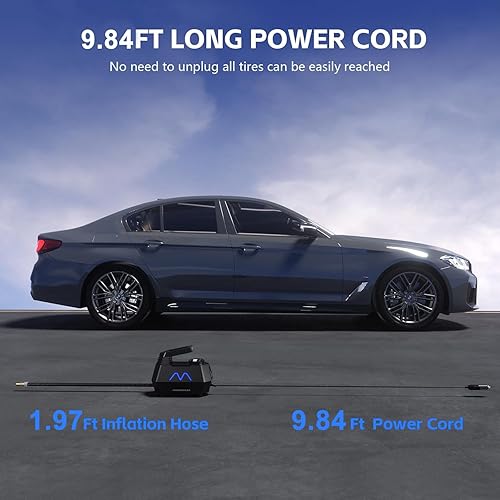 Miniatura 3 de Inflador de neumáticos, compresor de aire portátil, bomba de aire de 12 V CC para neumáticos de automóvil con manómetro digital y luz LED de