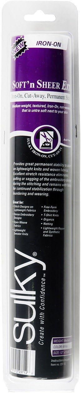 Sulky of America Cut Away Soft N Sheer Extra Stabilizer, 12" by 9 yd