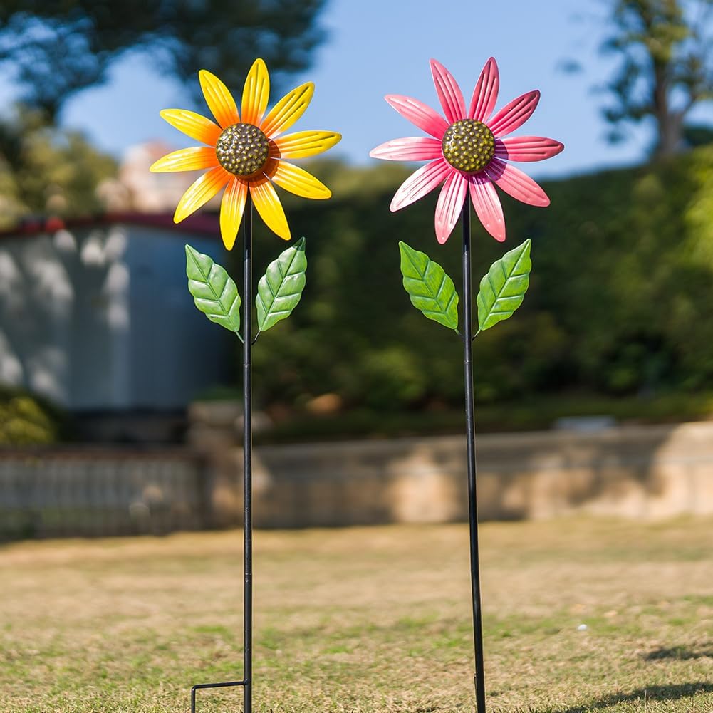 Sunflowers Wind Spinners,2 Pack Kinetic Pinwheels for Garden,Metal Windmill for Outdoor Yard Lawn Patio Decor