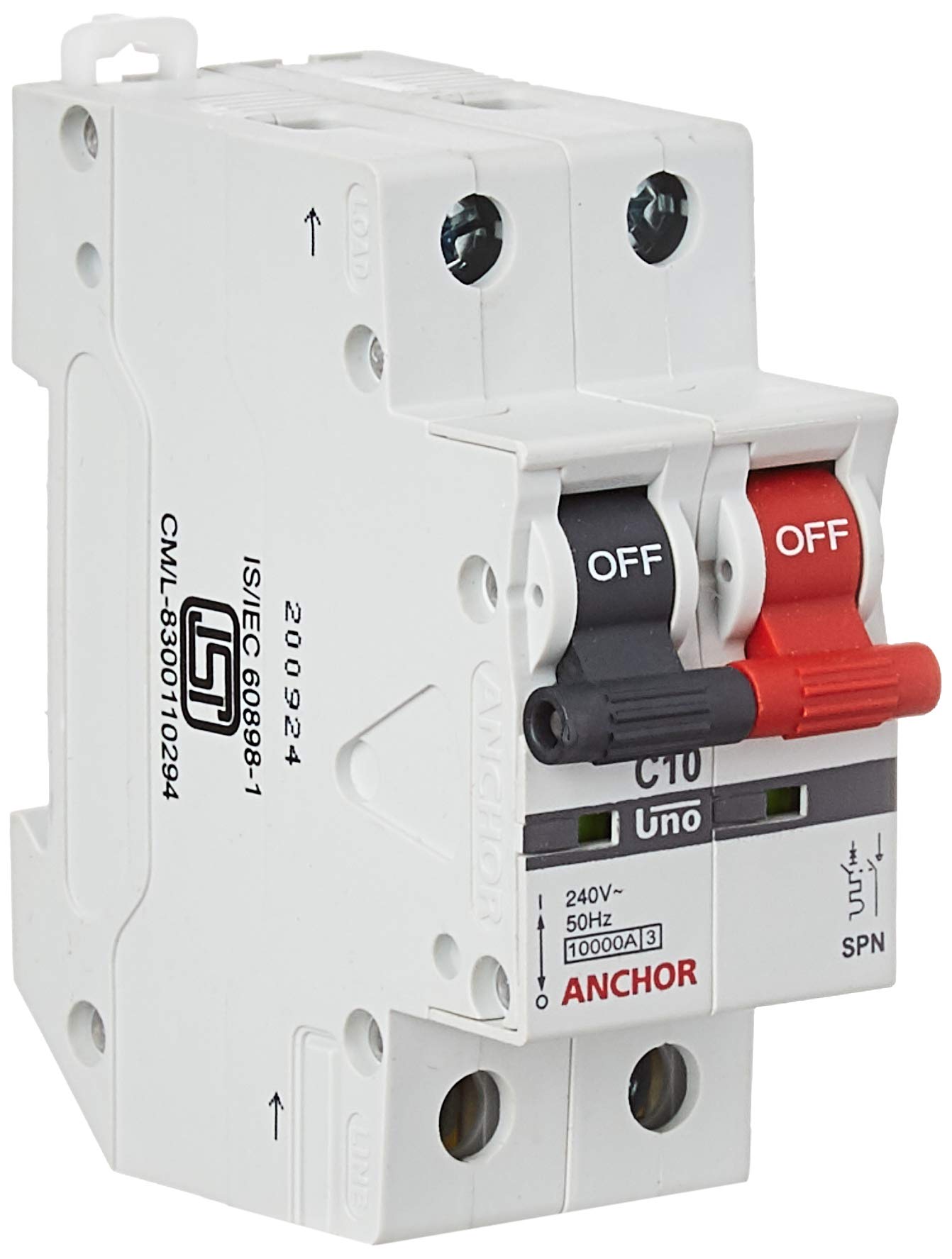 Anchor by Panasonic UNO 10 Amp Solid Pole Neutral Type C Curve MCB | ISI Marked SPN 10A Miniature Circuit Breaker (98010-2)-image-38