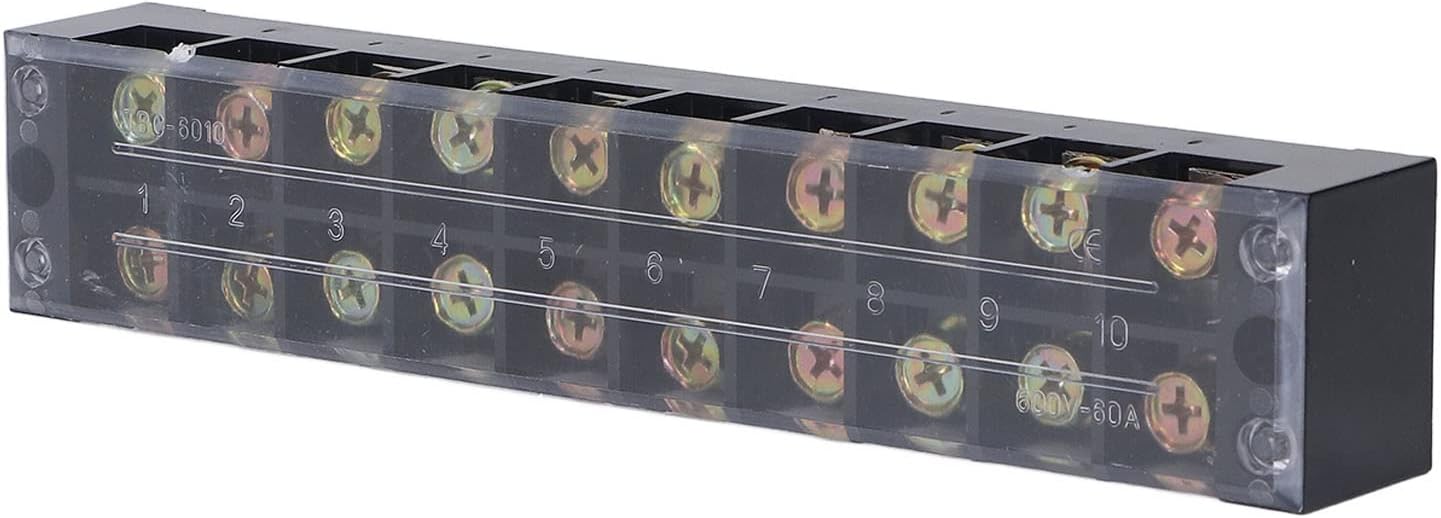 Ubersweet® Terminal Strip, PC Outer Shell 60A 600V Stable High Current Dual Rows Wire Terminal Block with Cover for Lighting (10 Position (6010))