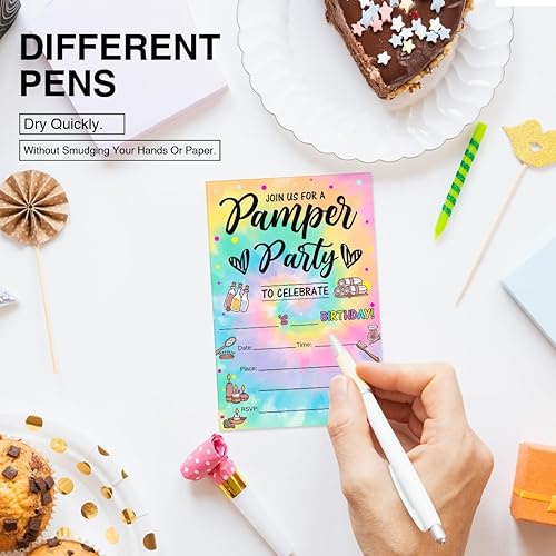 Miniatura 3 de Tie Dye Pamper Spa - Juego de 20 invitaciones para fiesta de cumpleaños con sobres, tarjetas de invitación de cumpleaños (doble cara)