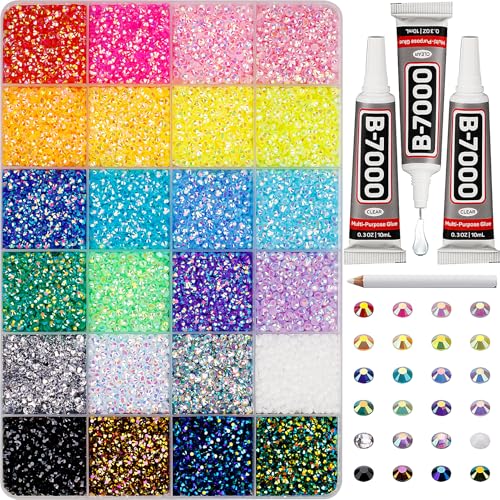 30000Pcs Resin Jelly Rhinestones for Crafting Bedazzling, Multicolor 3mm Flatback Gems for Crafts Clothing Clothes Tumblers Shoes Nails, Flat Back Mixed Color Bulk Bedazzler Kit Jewels with b7000 Glue