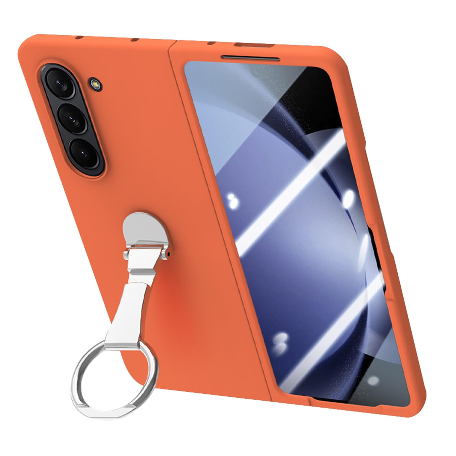 Cool Case For Samsung Galaxy Z Fold 8 Ultra, Protector De Pantalla, Cubierta De Anillo Giratorio, Soporte De Metal Ajustable Minimalista, Protección De Borde Elevado, Carcasa Que Absorbe(Orange)