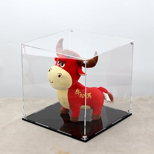 Miniatura 9 de Kcgani Caja de acrílico con base negra, vitrina de trofeos de acrílico transparente de autoensamblaje simple con tapa, caja de acrílico cuadrada