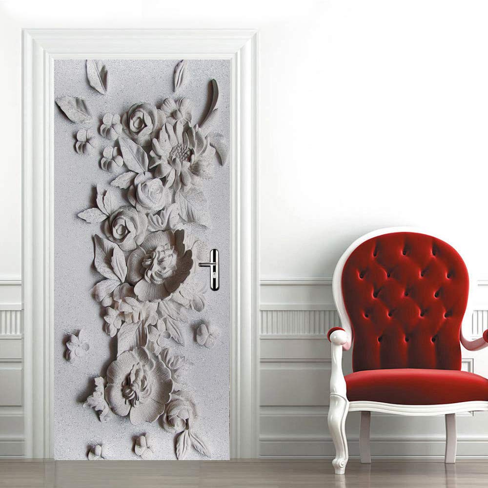 Poster porte sticker 3D fleurs en relief 73x205 cm deco chambre