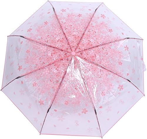 Vista 2 de GOWENIC Paraguas transparentes con diseño de cerezo, paraguas de lluvia transparente, paraguas manual abierto con mango de aleación fuerte