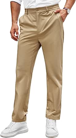 COOFANDY Khaki Slacks for Men Relaxed-Fit Flat Front Chino Pants ...