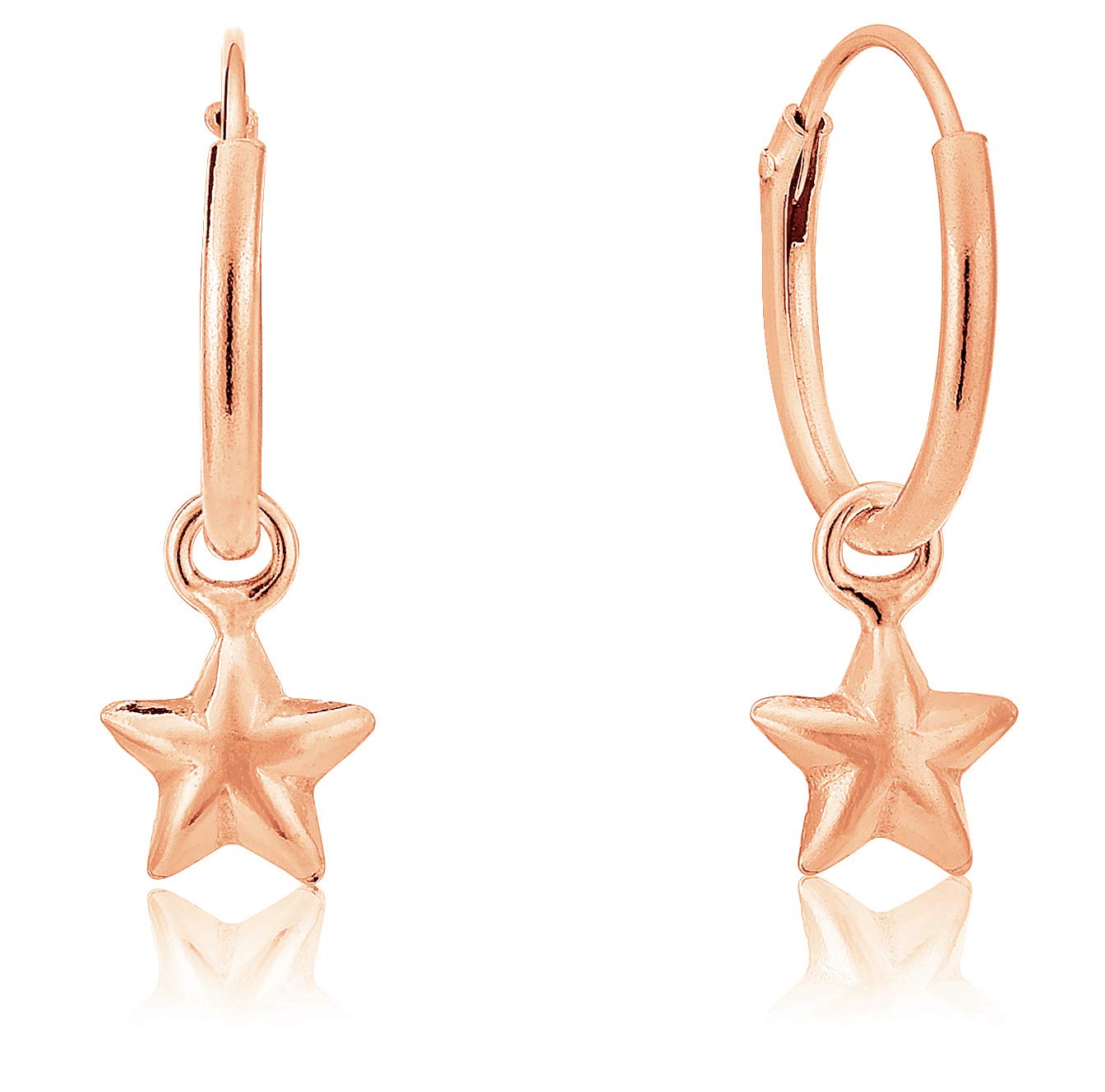 DTP Silver Orecchini A Cerchio Con Stella – Argento 925 Placcato Oro Rosa 18K – Gioielli Donna Ipoallergenici