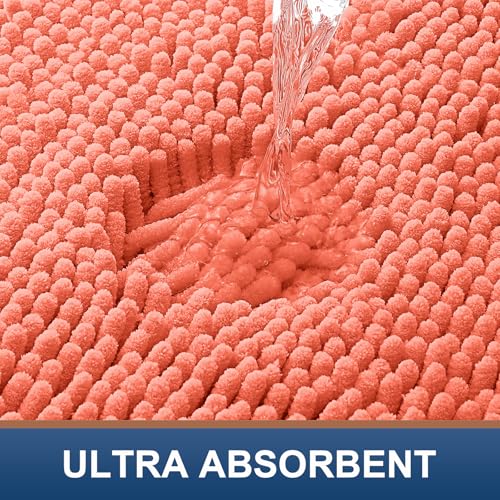 Smiry Luxury Chenille Bathroom Rugs 30x20, Extra Soft and Absorbent Shaggy Bath Mat, Machine Washable, Non-Slip Plush Carpet Runner for Tub, Shower, and Floor, Home Decor Accessories, Coral by Smiry - Image 4