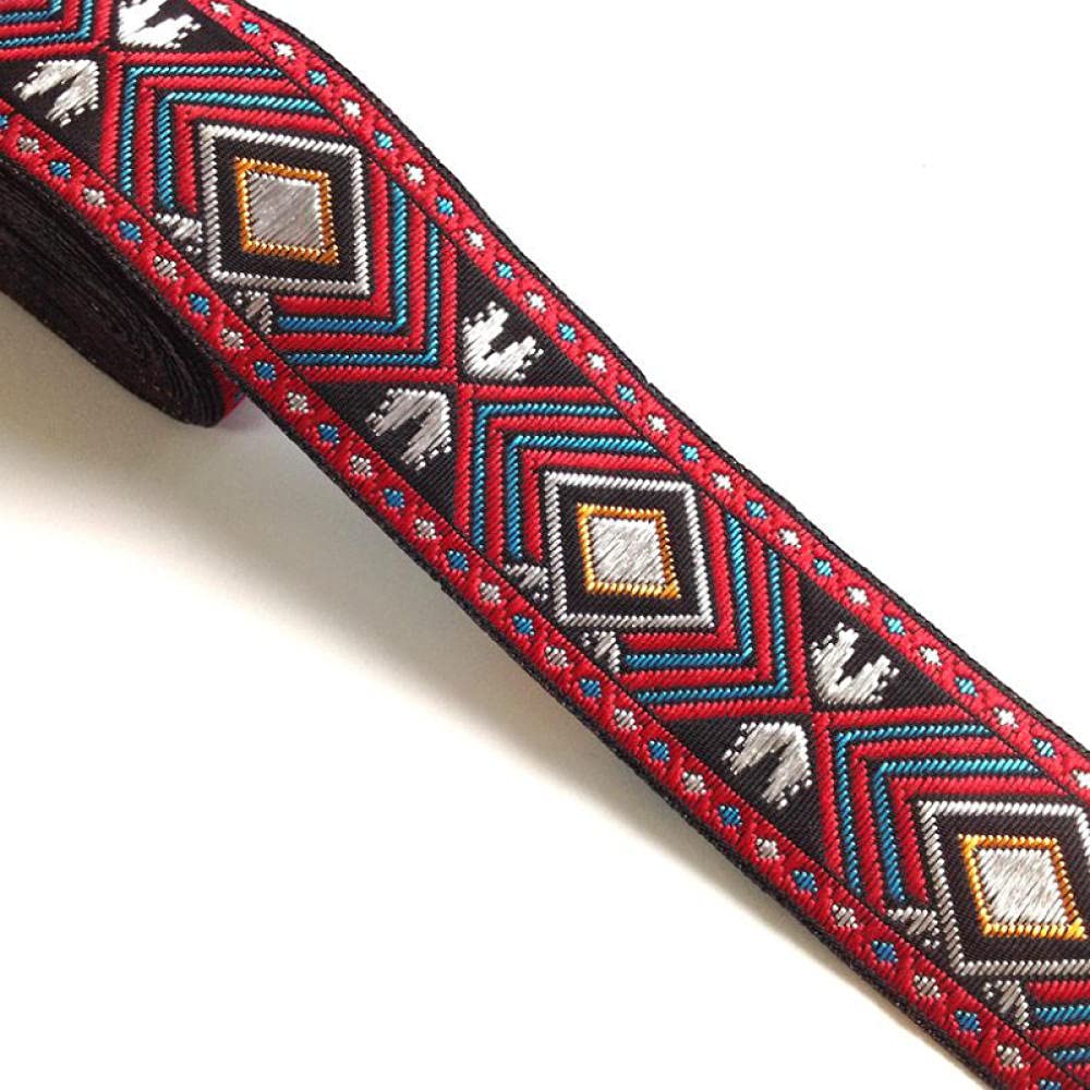 Ribbons For Gift Wrapping Ribbon For Fabric Satin Ribbons 3 Jardów Czerwony Vintage Etniczne Haftowane Koronki Wstążka Czeski Koronki Przycinanie Akcesoria Odzież Torba Haftowana Tkanina-06T 33Mm.