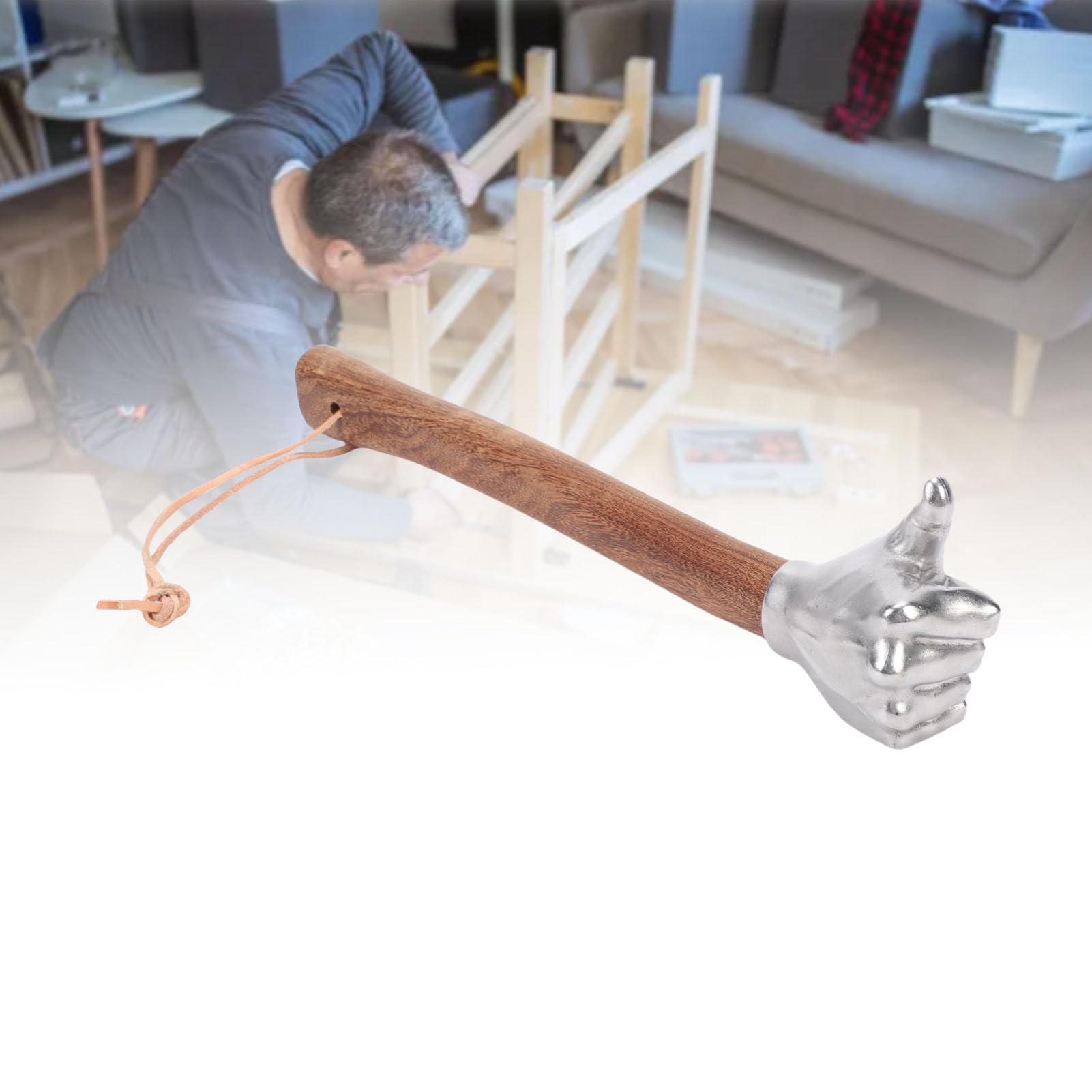 Martello a mano Manico in legno Testa in acciaio inossidabile Martello multifunzionale per edilizia Giardinaggio Uso domestico Strumento portatile durevole con impugnatura (Testa del pollice)