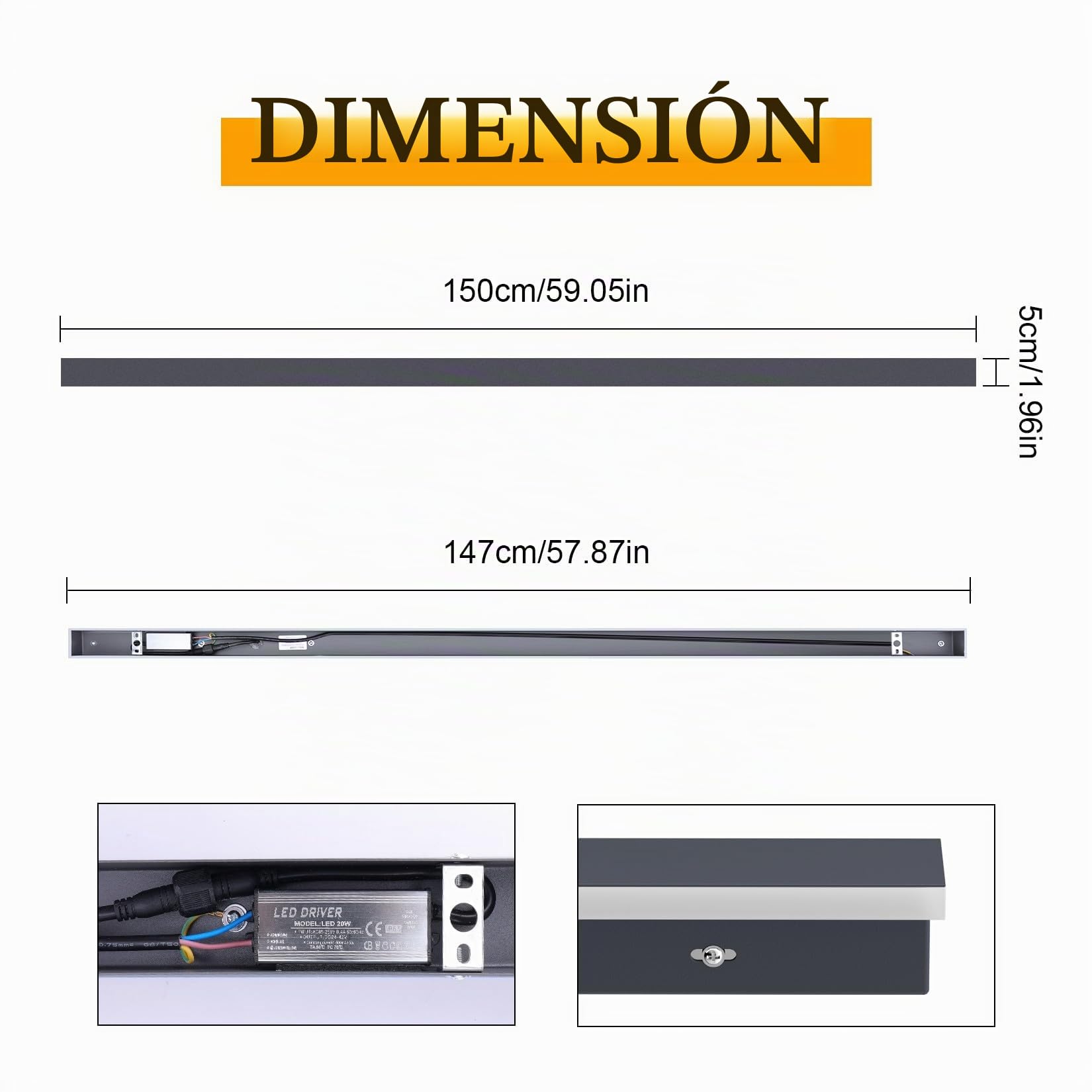 K-Bright Aplique de Pared Exterior LED 150CM Lámpara de Pared IP65 Blanco Natural 45W 4000K Moderna para Balcón Patio Jardín Balcón,Antracita