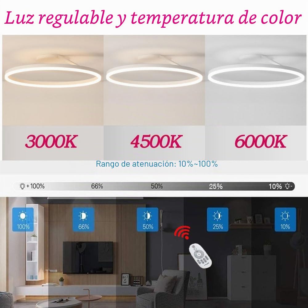 LIUYU Lámpara de Techo LED Plafón Moderno Redondo 40cm 24W Semiempotrada Regulable con Mando a Distancia Blanco para Salón Dormitorio Habitación