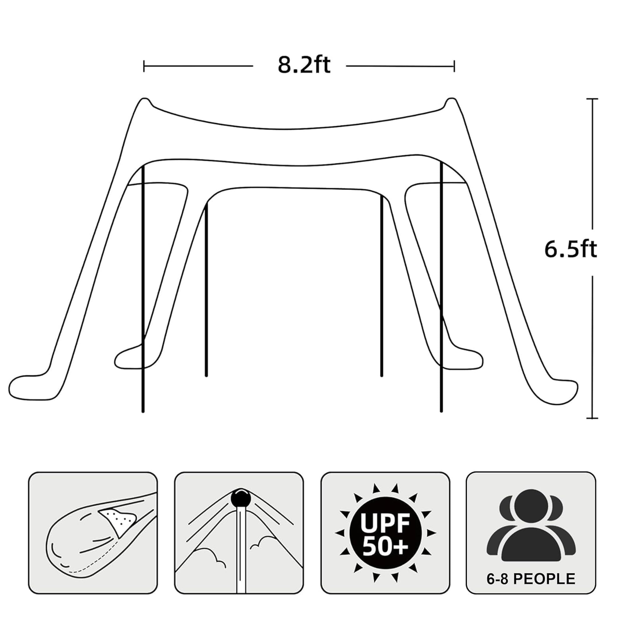 Tente Plage AMMSUN 2.7x2.7m UPF50+ - Auvent Portable 4 Poteaux Aluminium Sacs Sable