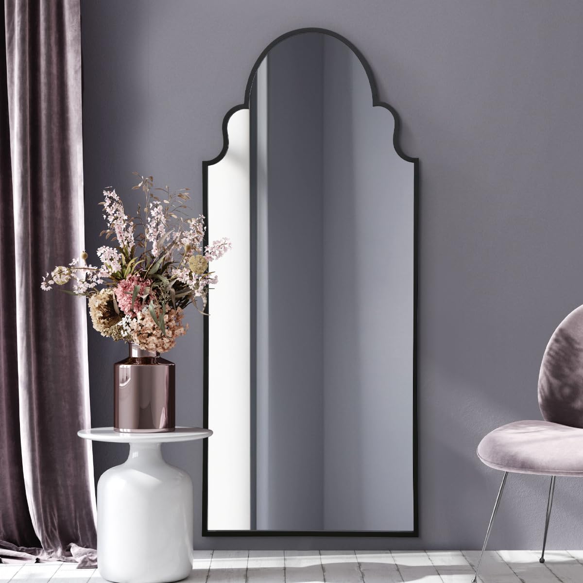 The Arcus New Extra Large Black Framed Arched Mirror - 79"" X 33"" 200 x 85cm