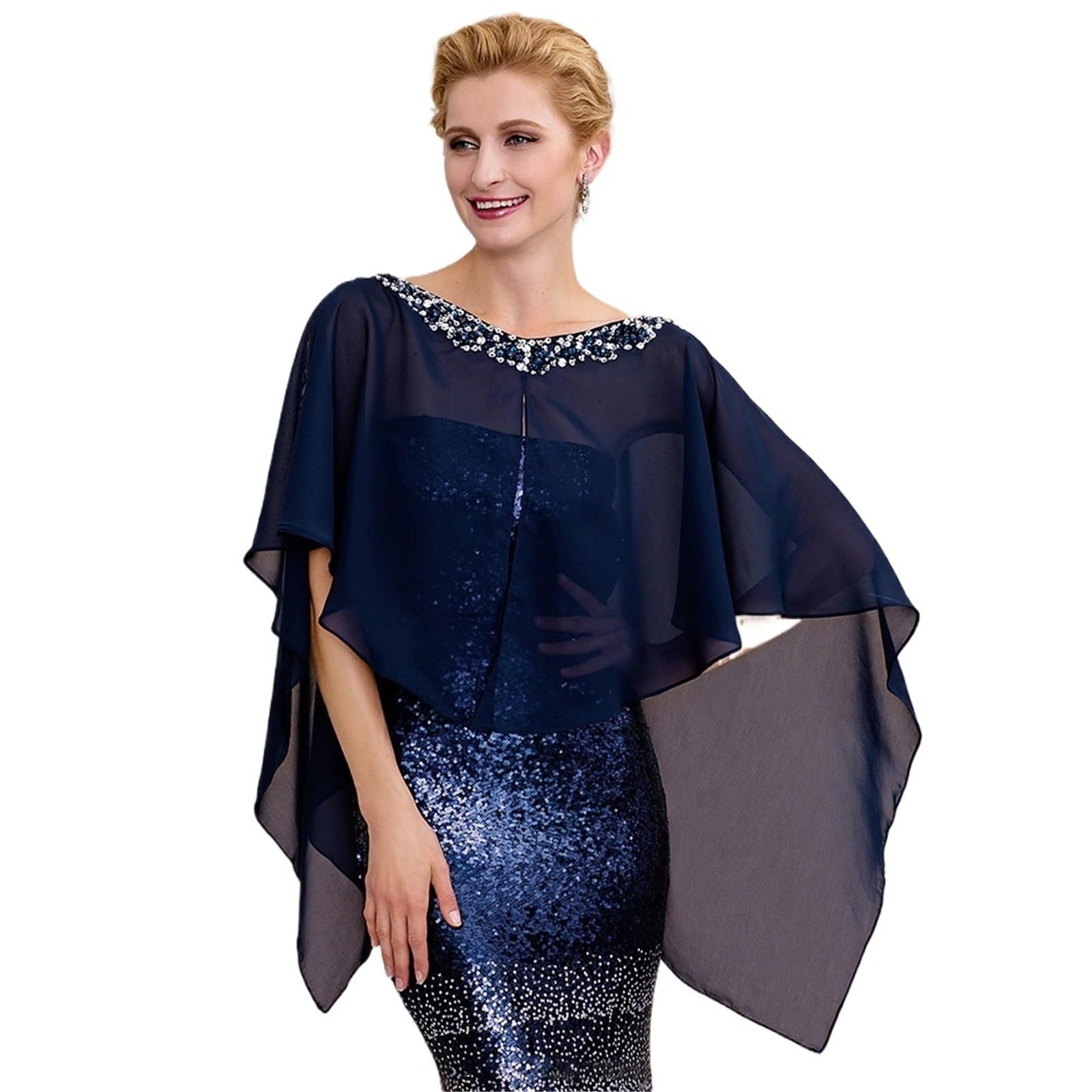 Coprispalle Donna Elegante scialle in chiffon da sposa, da sposa, da donna, con perline, for feste e serate.