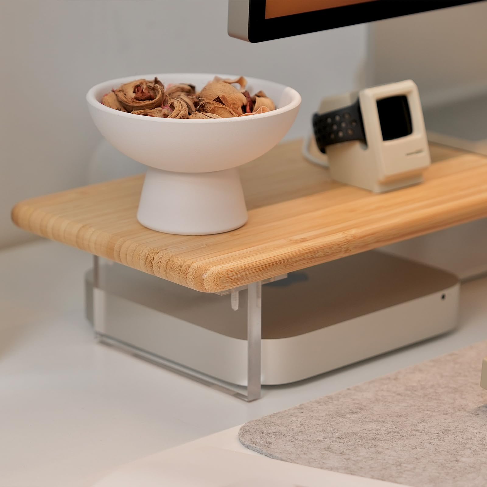 Supporto per monitor in bambù con gambe in acrilico per scrivania, 80 cm, supporto per PC, computer, laptop, stampanti, altoparlanti (naturale)