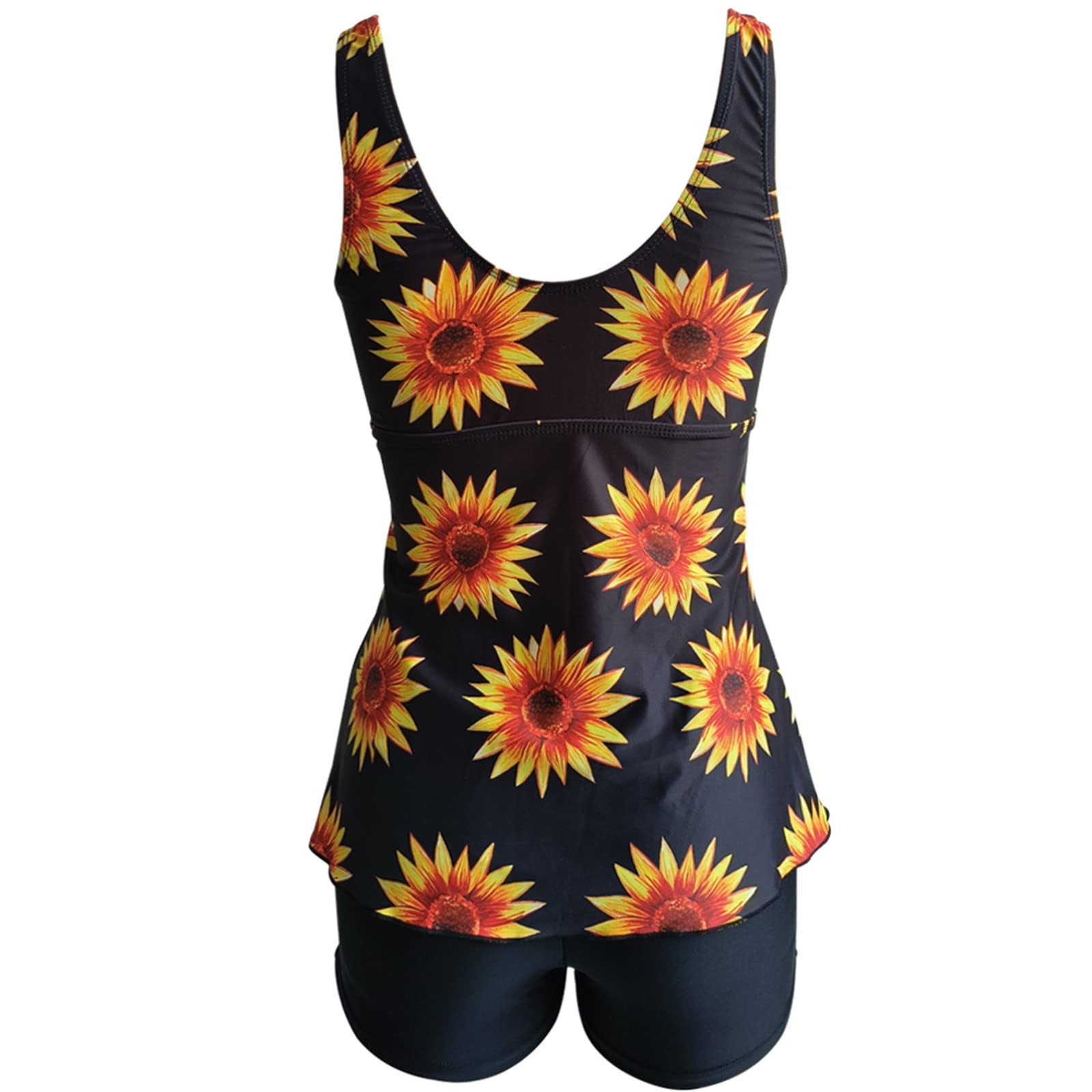 Bikini damskie plus size nadruk tankini zestaw z paskami dwuczęściowy strój kąpielowy odzież plażowa push sukienka plażowa stroje kąpielowe tankini, czarny, XL