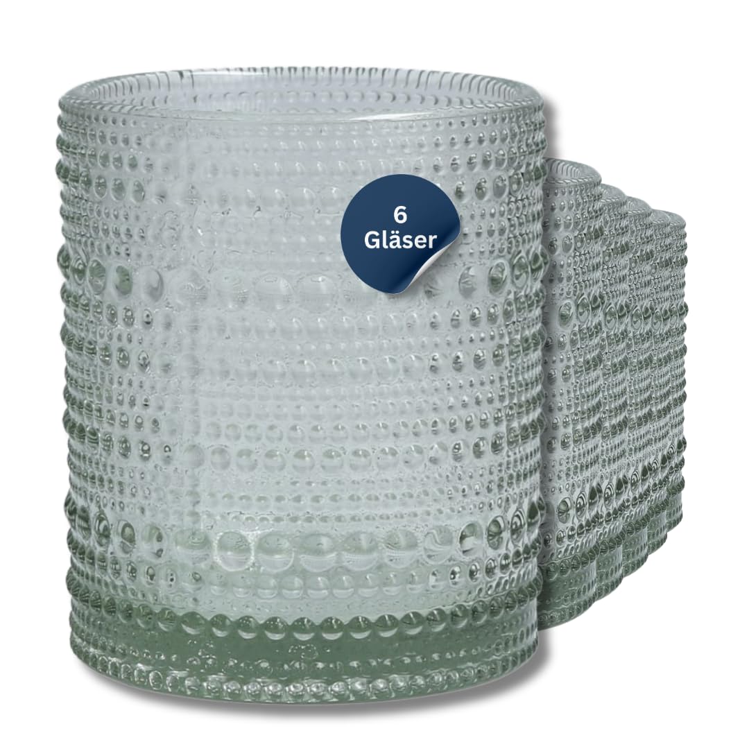 Fortessa JUPITER - Vaso universal, color verde salvia 42. Caja 6 unidades | Vasos de agua universales de estilo vintage, también se pueden utilizar como portavelas, aptos para lavavajillas