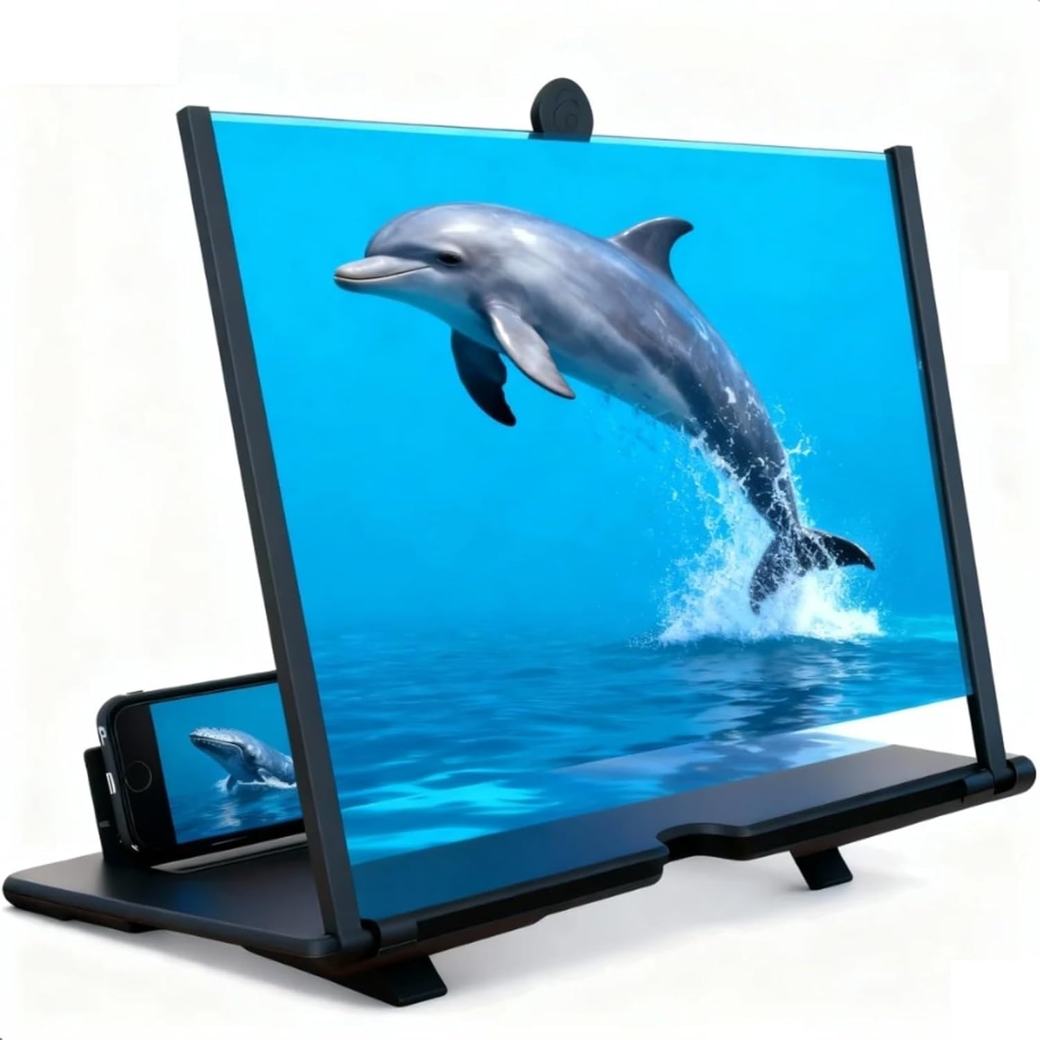 Hd Screen Expander and Mobile Phone Magnifier - Foldable Projector Stand with 3D Magnifying Screen for Elderly, Portable Cell Phone Screen Magnifier for Travel(14-inch Vertical Screen HD-Black)