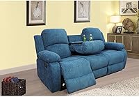 Vista 38 de Juego de sofá de 3 piezas de cuero sintético, azul, reclinación manual, sofá de dos plazas, almacenamiento, mesa de centro, cuero artificial, sala