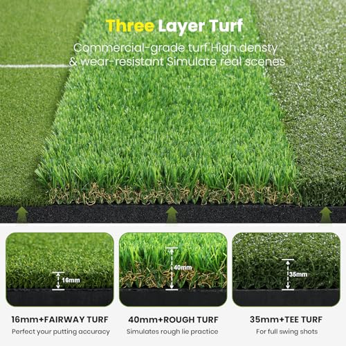 5x4ft & 6x4ft Extra Large Golf Hitting Mat, 26mm Thick Tri-Turf Golf Practice Mat for Indoor Outdoor Training, 3-in-1 Professional Golf Turf for Driving, Chipping & Swinging, Gifts for Him Men Women - image 3