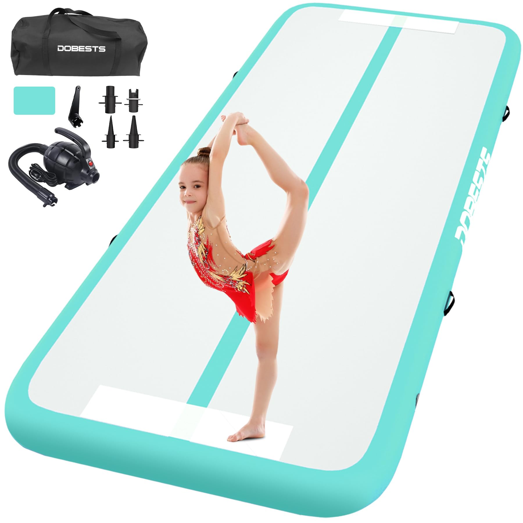 DOBESTS Gymnastics Mat Inflatable Tumble Track Tumbling Mat 6.6ft/10ft/13ft/16ft/20ft,for Home Use Training Yoga Cheerleading with Air Pump