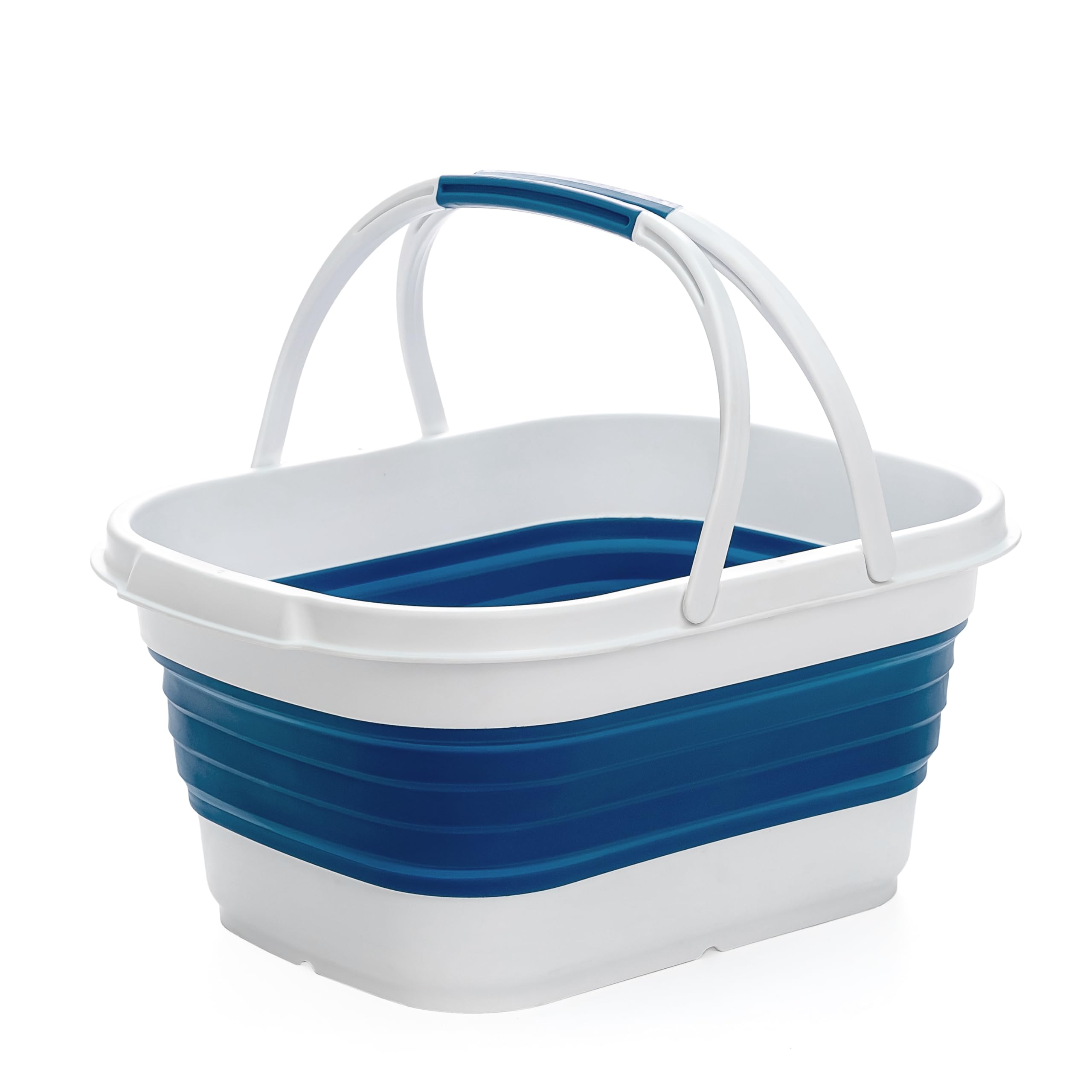 SAMMART Cestino pieghevole con manico, 13 l, TPE e PP, bianco/blu pietra, design moderno