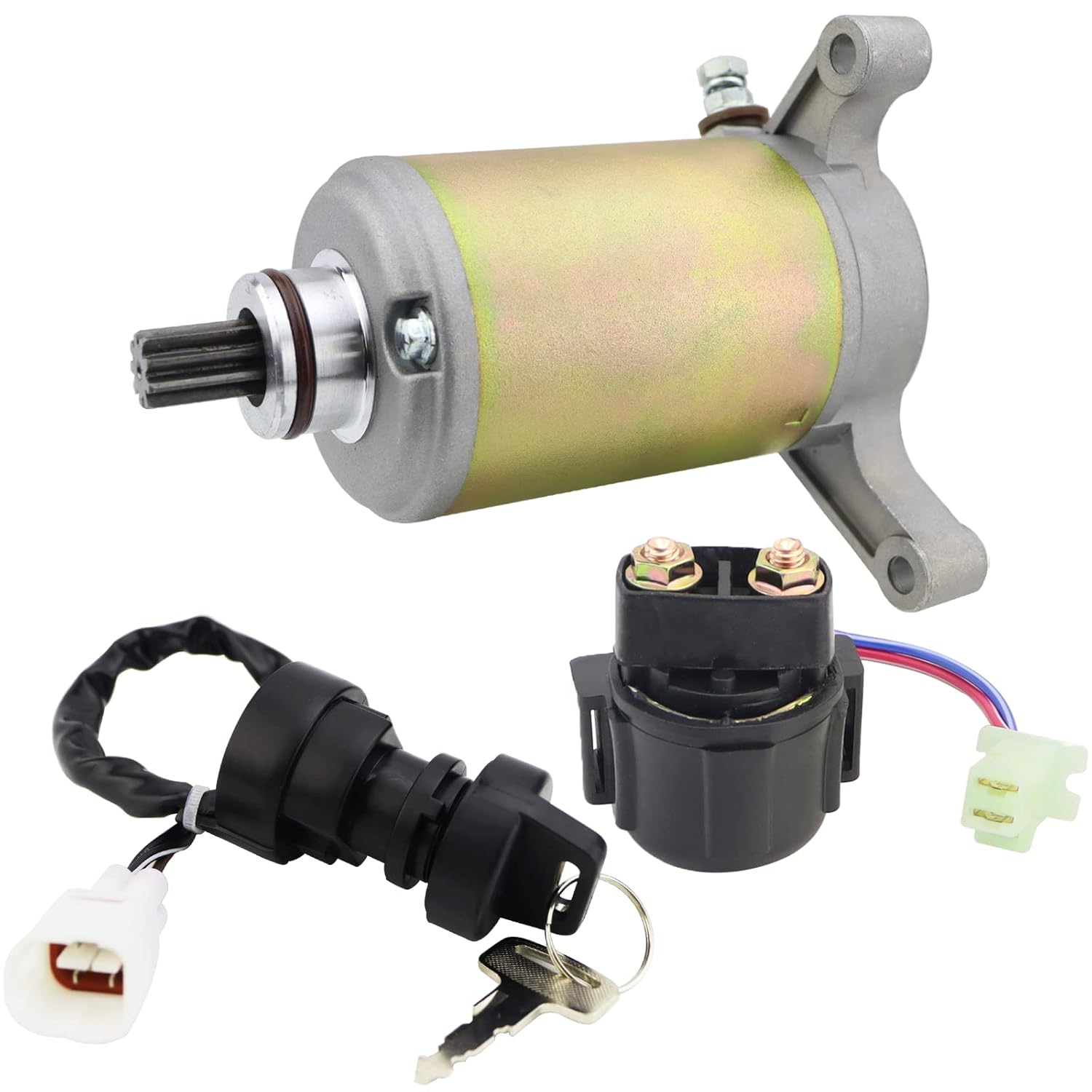 Starter Motor & Solenoid Relay & Ignition Switch for Yamaha Warrior 350 YFM350 1996-2001 Kodiak 400 4x4 YFM400F 1993-1995 Big Bear 350 YFM 350 4X4 1995-1996 1UY-81890-00-00