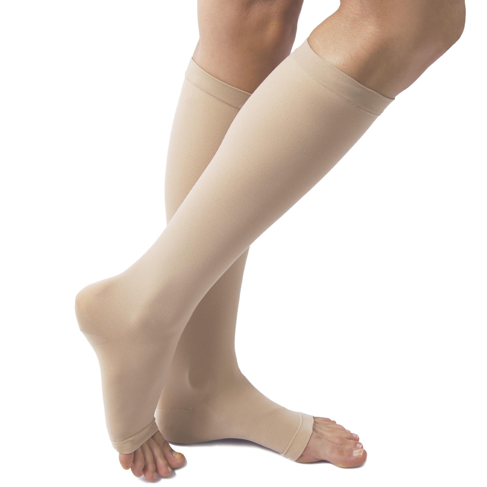 Beman 412A - Gambaletti Medicali in Cotone K2 Classe 2, Compressione Graduata 23-32 mmHg, Punta Aperta Unisex, Tallone Rinforzato e Cuciture Piatte, Elastici Resistenti