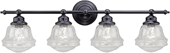 VAXCEL Huntley 4-Light 32 inch Wide Oil Rubbed Bronze Farmhouse Bathroom Vanity Lighting Fixture, Clear Seeded Schoolhouse Glass Shade, Dimmable, LED Compatible, Over The Mirror Mounted Wall Sconce