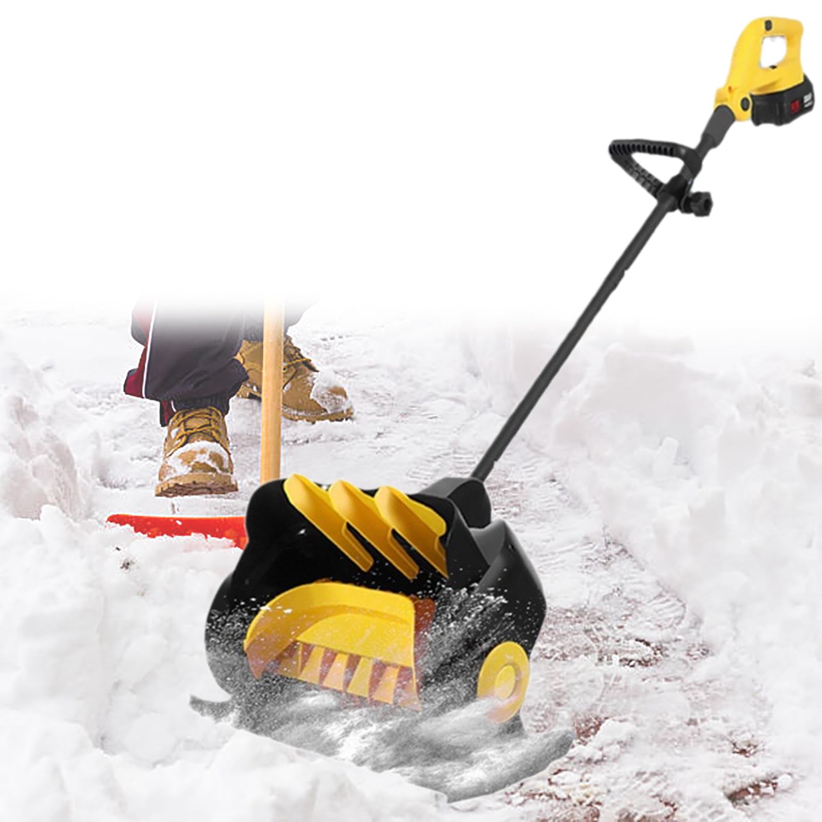 Bezprzewodowa elektryczna łopata do śniegu o szerokości 41 cm, 15 cm, głębokości, odległości 10 m, do odśnieżarki, na taras, podjazd (2 baterie)