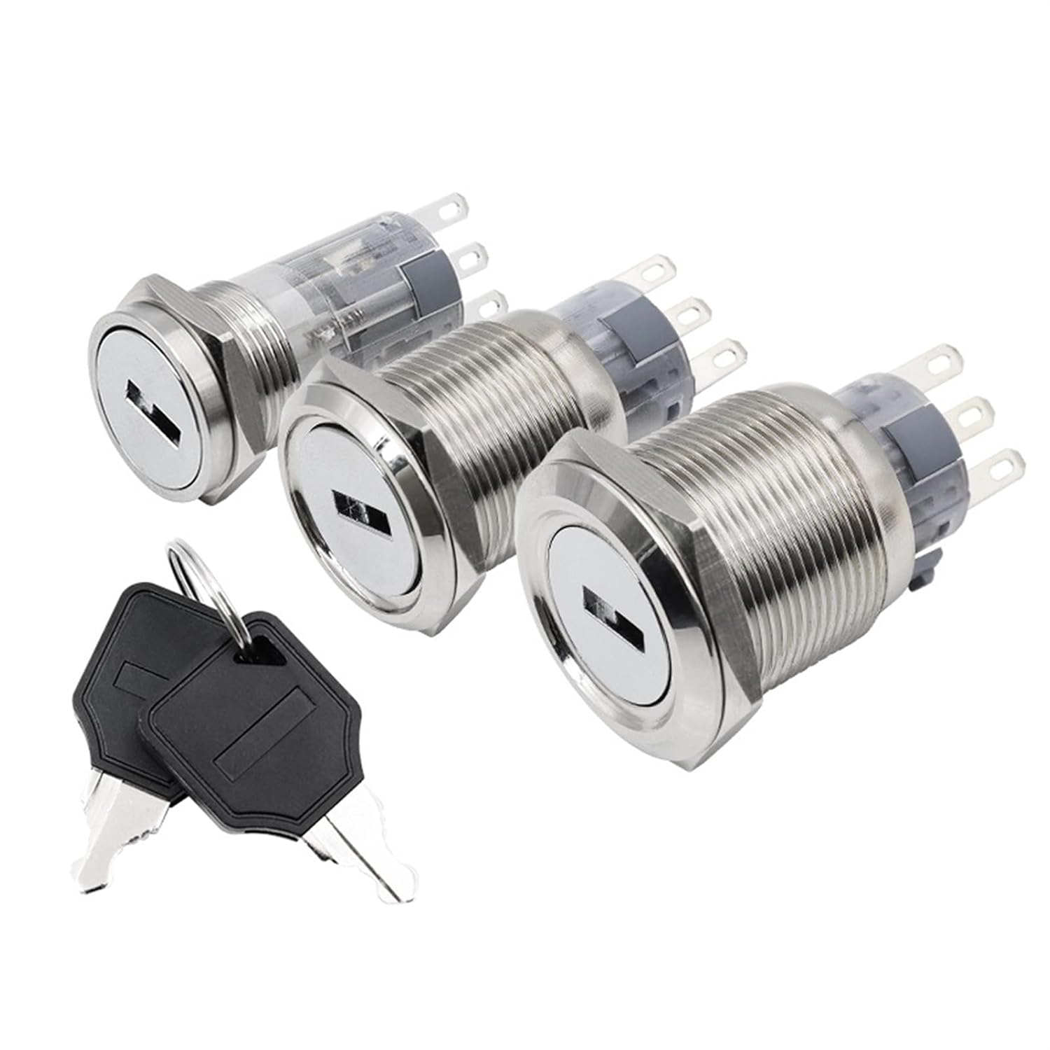 16MM 19MM 22MM Rotary Key Selector Switch 2/3 Position Self-Locking Latching Metal Knob 1Pcs(16mm,3 Position,2NO2NC)