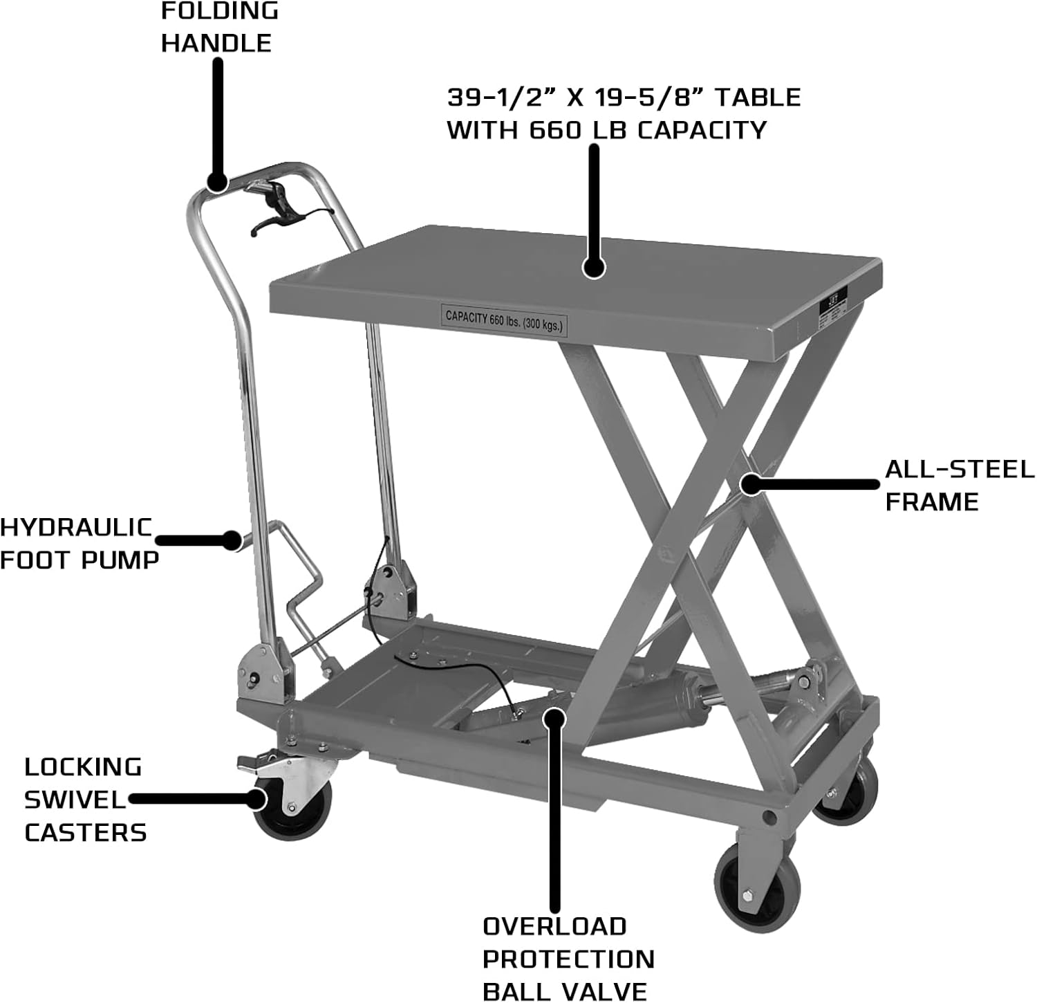  置時計 JET SLT-660F シザーリフトテーブル 折りたたみハンドル付き (140777